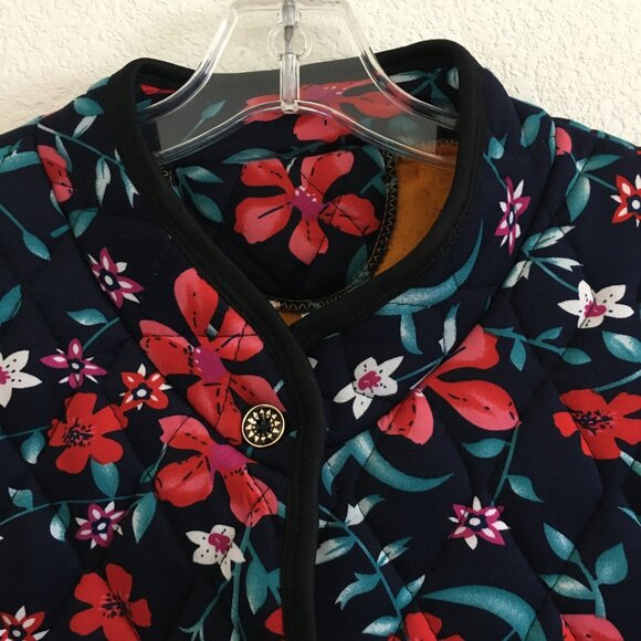 Korean Fashion Quilted Cozy Short Sleeve Top Floral Navy Blue Red Womens M/L - Picture 2 of 12